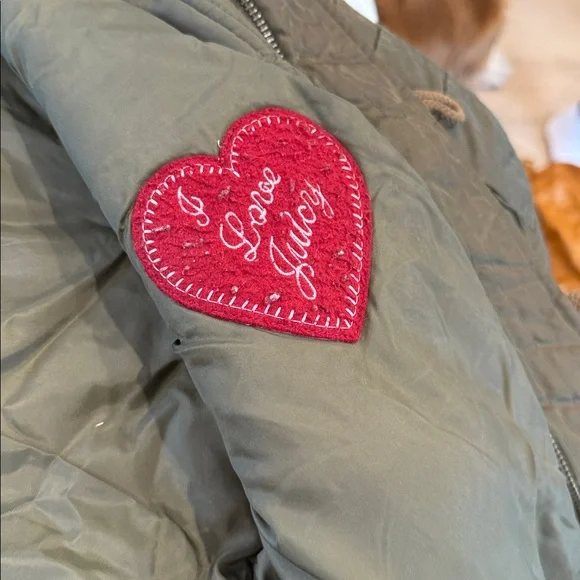 Olive Green Hooded Jacket with Faux Fur Trim- Juicy - Picture 2 of 2